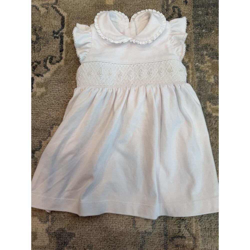 Petit Bebe Smocked White Collared Back Pima Cotton Dress 6 Months